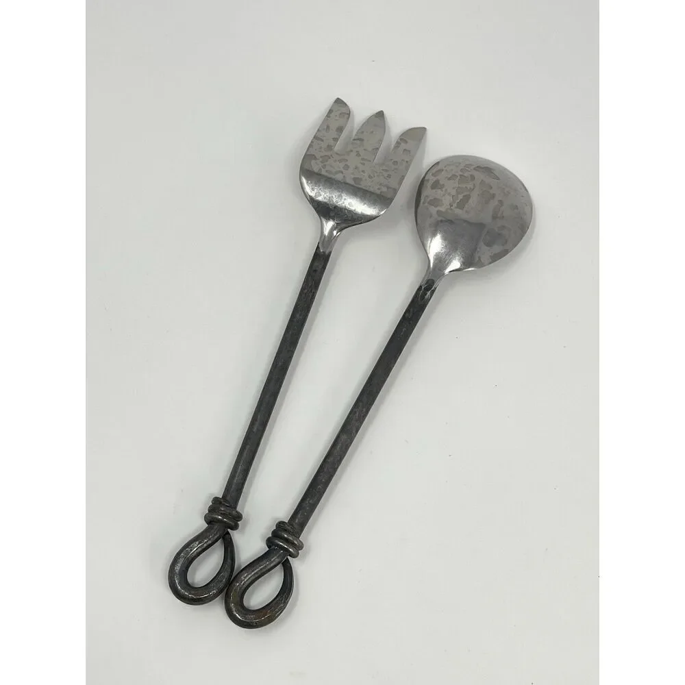 Gibson Rope Twist Forged Oxidized Stainless Steel Salad Serving Spoon Fork 10”